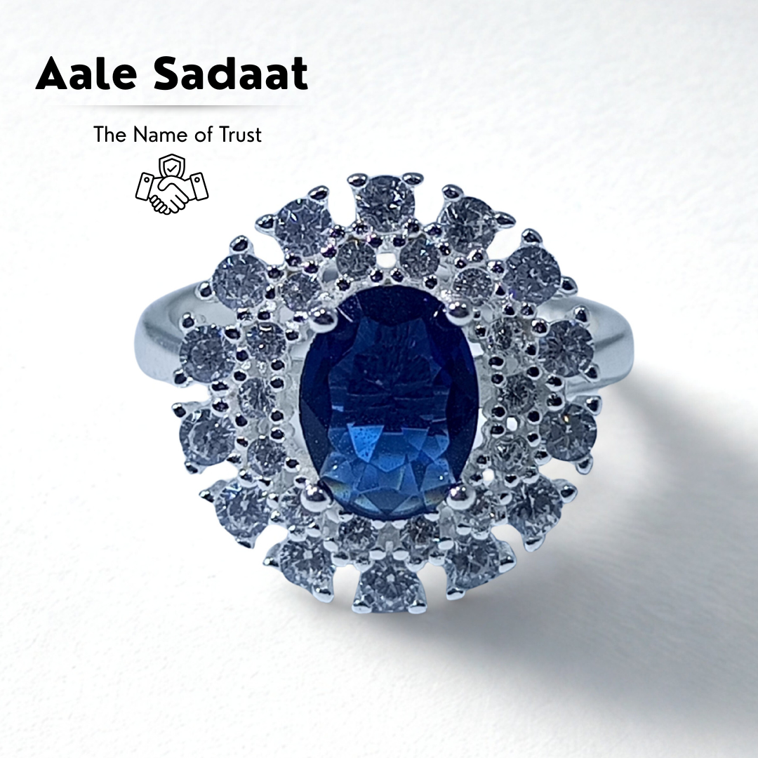 Royal Blue Sapphire Halo Ring | 925 Silver Premium Zircon | Aale Sadaat - Image 3