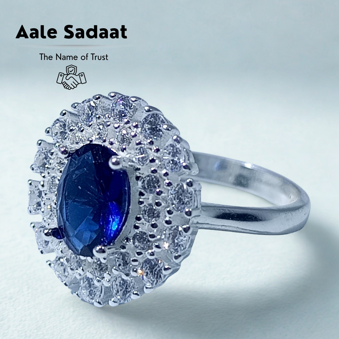 Royal Blue Sapphire Halo Ring | 925 Silver Premium Zircon | Aale Sadaat