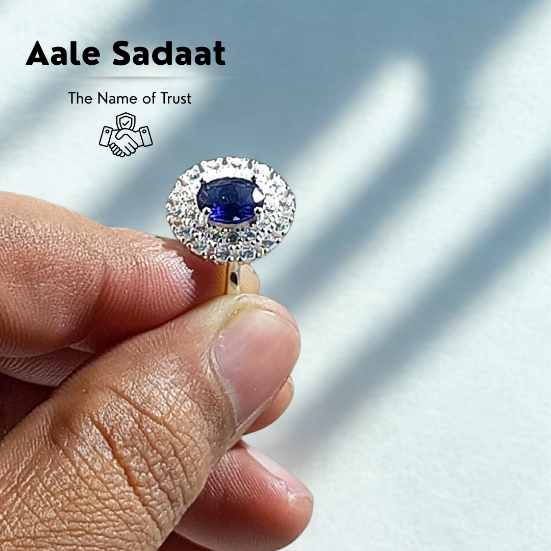 Royal Blue Sapphire Halo Ring | 925 Silver Premium Zircon | Aale Sadaat - Image 2