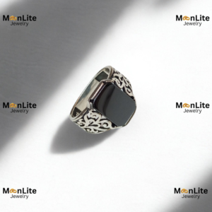 Men’s Black Stone Vintage Signet Ring – Antique Engraved Silver Band | Premium Fashion Jewelry by MoonLite Jewelry