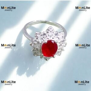 Elegant Ruby Red Stone Silver Ring – Premium Sparkle Design for Women | MoonLite Jewelry