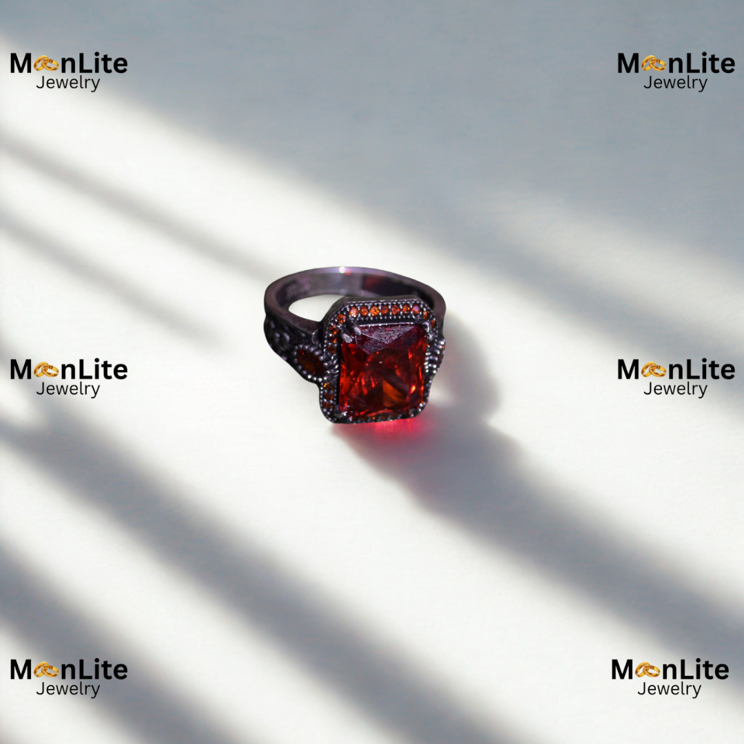 Royal Red Emerald Cut Men’s Ring – Vintage Silver Marcasite Design | MoonLite Jewelry - Image 4