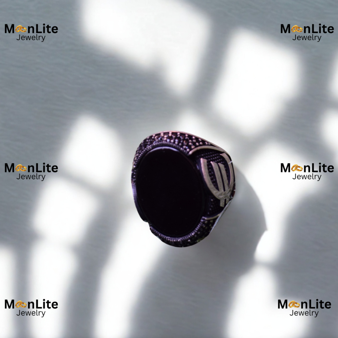 Black Shield Emblem Men’s Ring – Bold Signet Style with Textured Silver Detailing | MoonLite Jewelry - Image 4