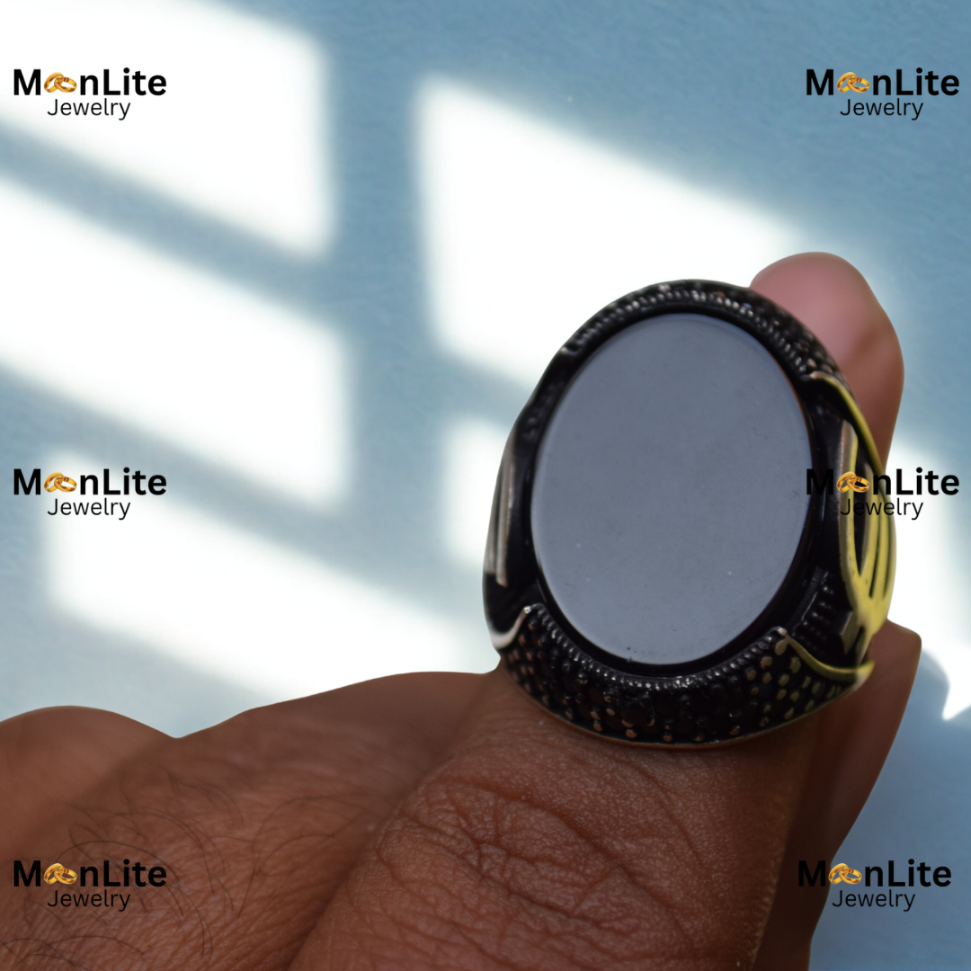 Black Shield Emblem Men’s Ring – Bold Signet Style with Textured Silver Detailing | MoonLite Jewelry - Image 2