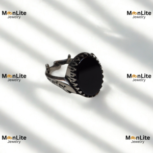Antique Round Black Stone Men’s Ring – Rugged Vintage Silver Band | MoonLite Jewelry